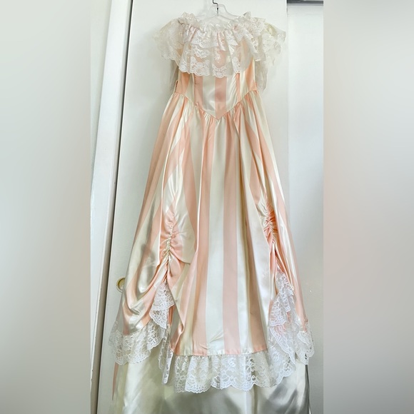 Vintage 1980s Jessica McClintock Gunne Sax Cottagecore Pink White Prom Dress 9 - Picture 2 of 13